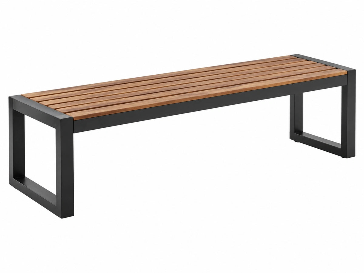 Gartenbank 150 x 40 x 45 cm Holz Metall Braun Schwarz - moderne Sitzbank für Außenbereich