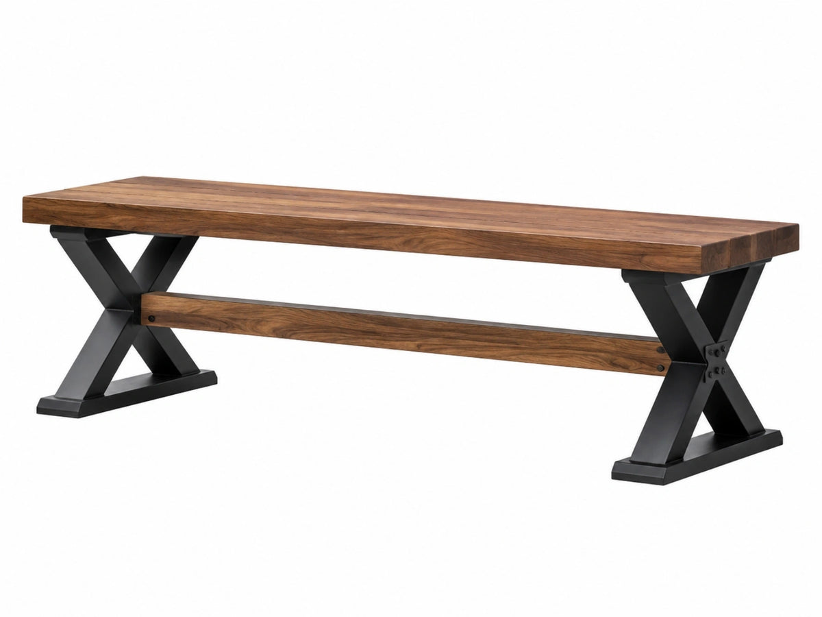 Sitzbank 180 x 40 x 45 cm Holz Braun mit Metallgestell im Industriestil