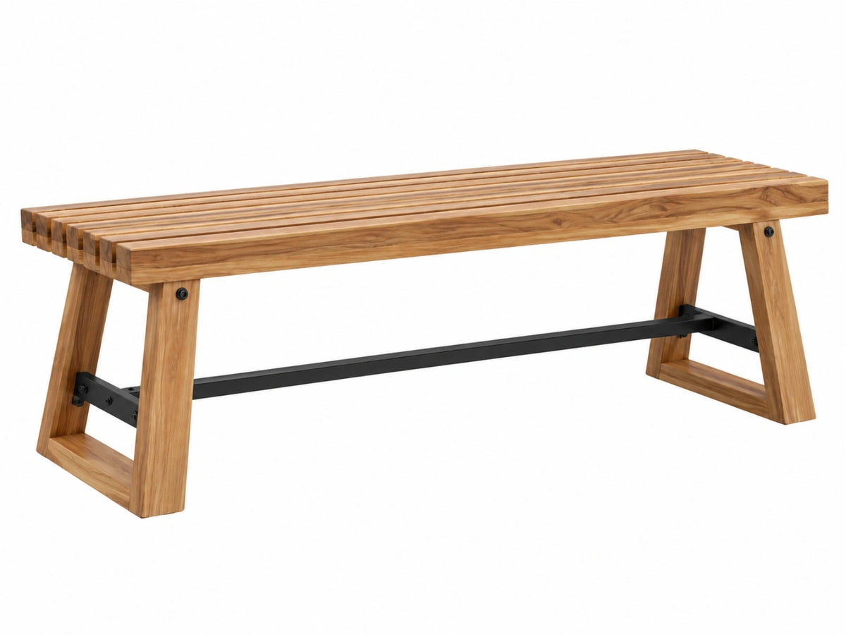 Gartenbank 180 x 40 x 45 cm Holz Natur Schwarz mit Metallverstrebung Industriestil