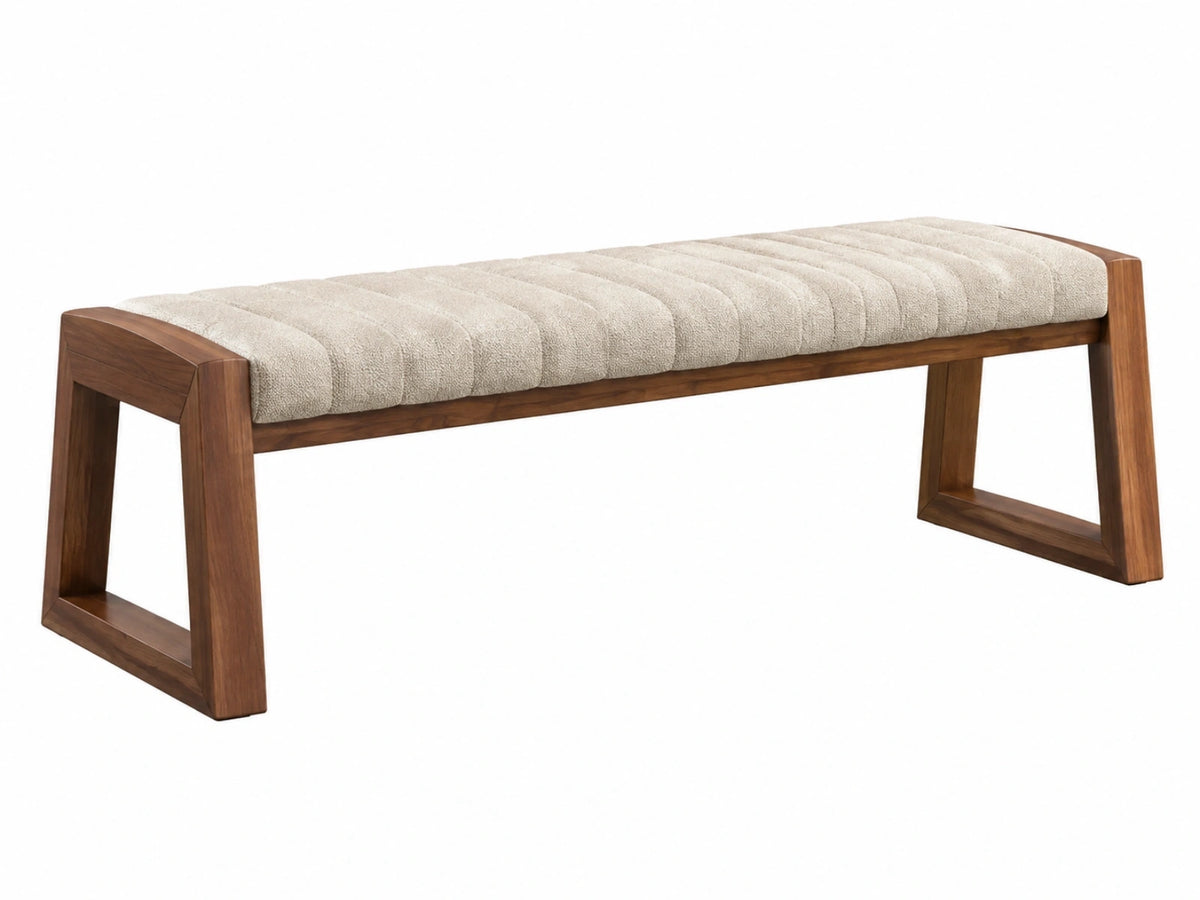 Sitzbank 140 x 45 x 46 cm Holz Beige mit gepolsterter Bouclé Sitzfläche - Modern