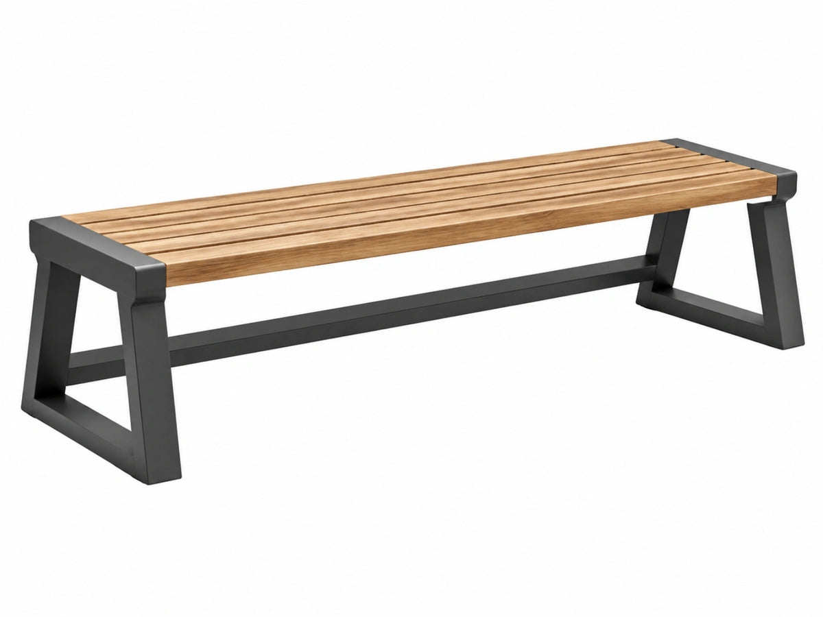 Gartenbank 180 x 40 x 45 cm Holz Natur Schwarz Metallgestell modern