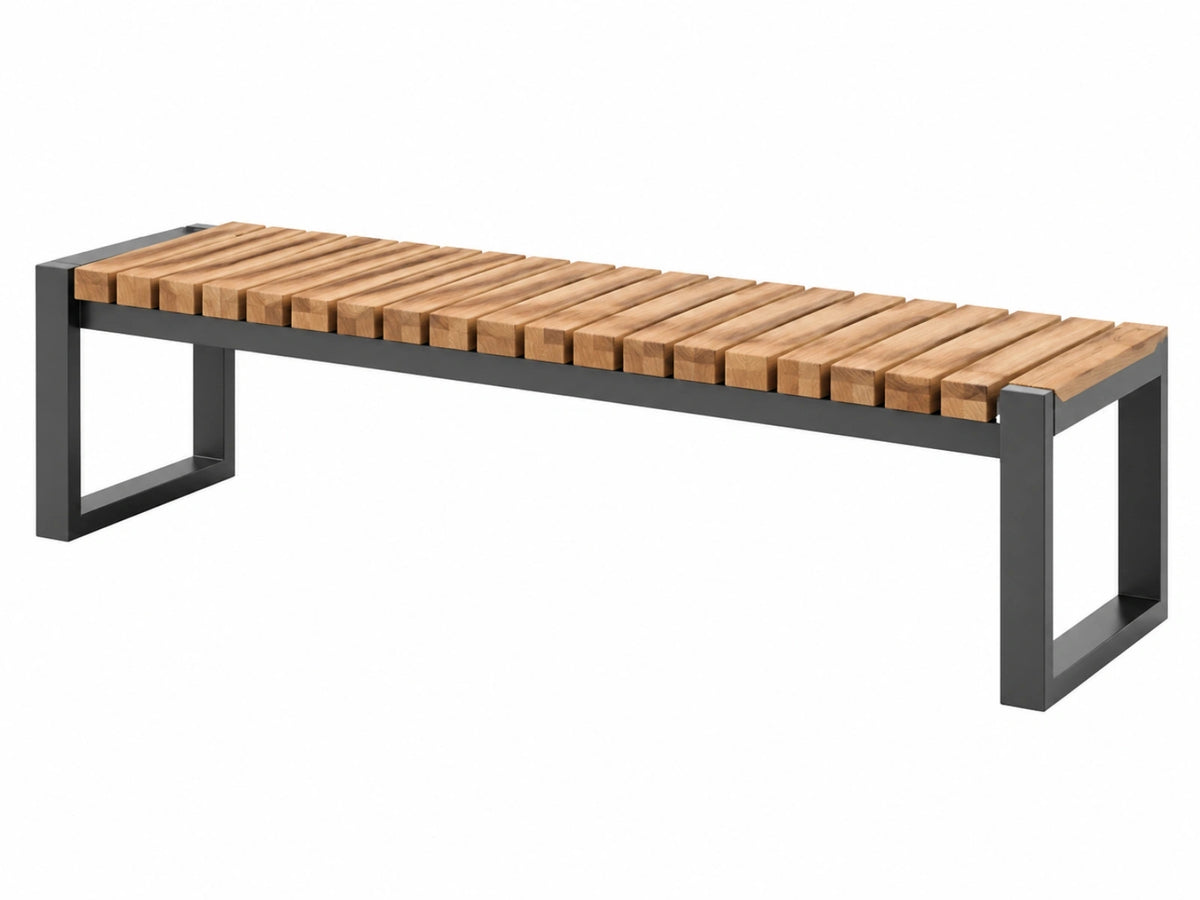 Gartenbank 180 x 40 x 45 cm Akazienholz Naturfarben Stahl Schwarz Industrie Stil