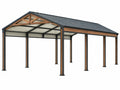 Carport 600 x 300 cm Stahl Holzoptik mit Satteldach für Fahrzeuge