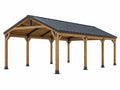 Carport 600 x 300 x 250 cm aus Holz mit schwarzem Metalldach