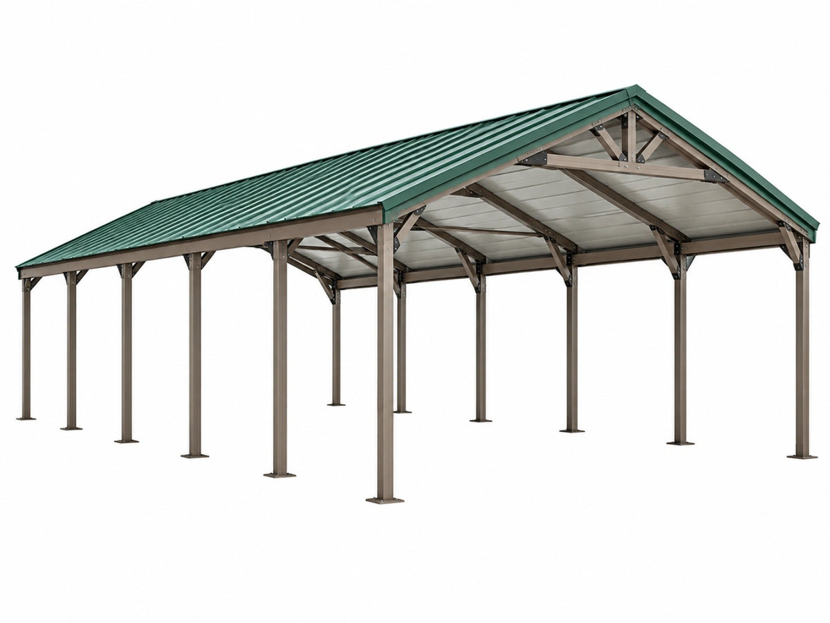 Carport 600 x 300 cm Stahl Grün mit Satteldach für Außenbereich