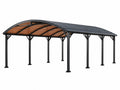 Doppelcarport 600 x 300 x 260 cm aus Stahl und Holz in Schwarz Naturbraun mit Bogendach für Außenbereich