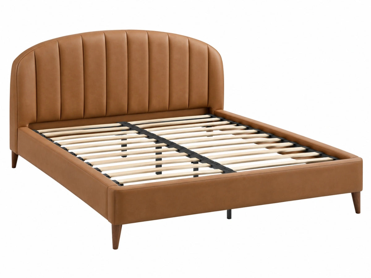 Polsterbett 160 x 200 cm Kunstleder Braun - Bettgestell mit Lattenrost