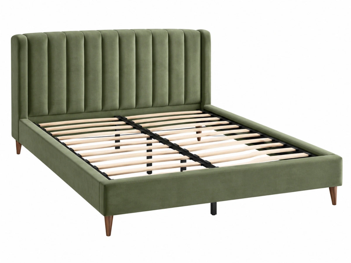 Polsterbett 160 x 200 cm olivgrüner Samtstoff mit Lattenrost - Bettgestell im modernen Stil