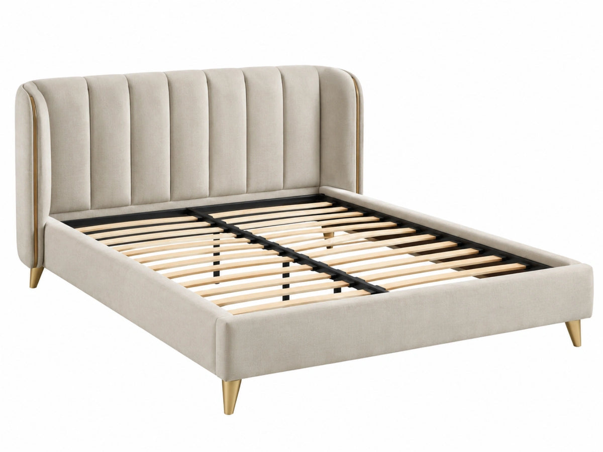 Polsterbett 180 x 200 cm Beige mit Lattenrost und Metallfüßen