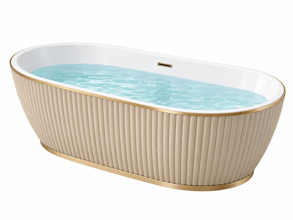 Freistehende Badewanne 170 x 80 x 58 cm Acryl Weiß Gold Oval gerippt