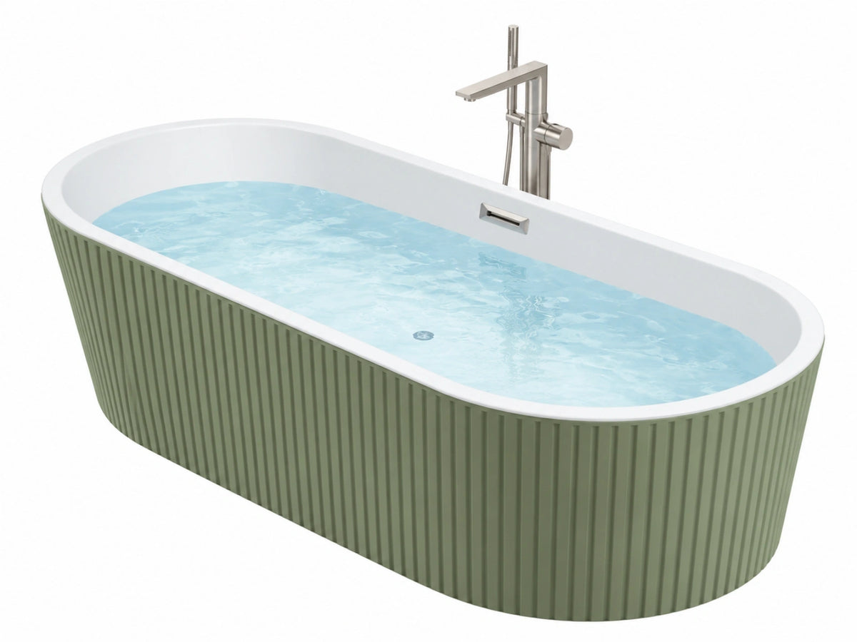 Freistehende Badewanne 170 x 75 x 58 cm Grün Weiß Acryl mit geriffelter Verkleidung