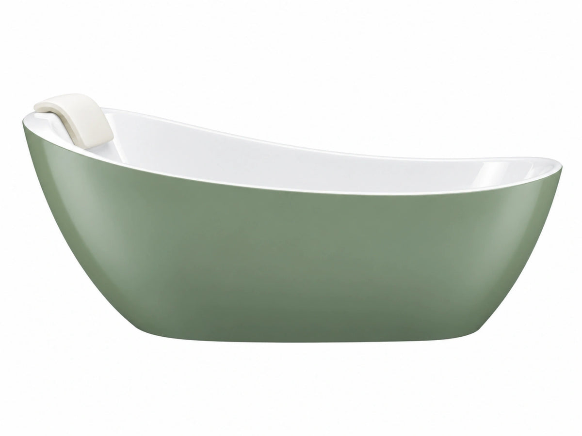 Freistehende Badewanne 170 x 75 cm aus Acryl Grün Weiß mit Kopfstütze